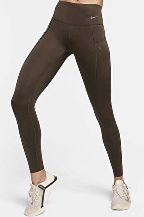 Nike Trainng Go Dri Fit İnfinaLock Full Length 6 Cepli Toparlayıcı Reflektörlü Antrenman Taytı Koyu Kahverengi