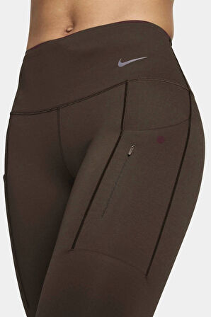 Nike Trainng Go Dri Fit İnfinaLock Full Length 6 Cepli Toparlayıcı Reflektörlü Antrenman Taytı Koyu Kahverengi