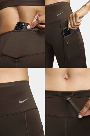 Nike Trainng Go Dri Fit İnfinaLock Full Length 6 Cepli Toparlayıcı Reflektörlü Antrenman Taytı Koyu Kahverengi