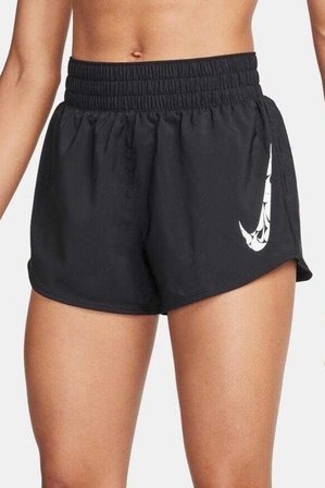 Nike One Swoosh Dri Fit MR Loose Fit Womens Running Short Slip Astarlı Bol Kesim Kadın Koşu Antreman Şortu Siyah