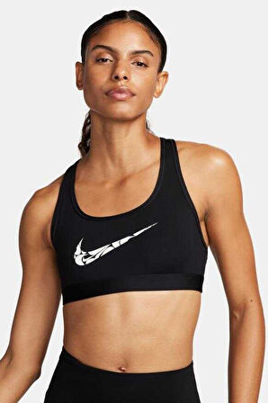 Nike Dri-Fit Swoosh Graphic Light Support Bra Kadın Spor Bra Siyah