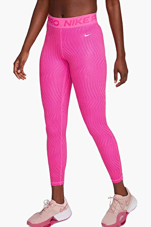 Nike Pro Dri Fit Trainning Medium Support Mid Rise 7/8 Length Kadın Desenli Antrenman Taytı Pembe
