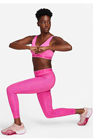 Nike Pro Dri Fit Trainning Medium Support Mid Rise 7/8 Length Kadın Desenli Antrenman Taytı Pembe