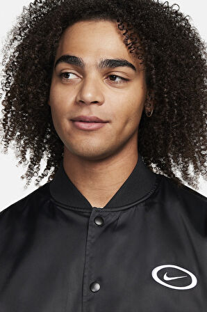 Nike DNA Crew Woven Loose Fit Basketball Jacket Erkek Bol Kesim Cıt Cıt Kapamalı Spor Ceket Siyah