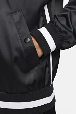 Nike DNA Crew Woven Loose Fit Basketball Jacket Erkek Bol Kesim Cıt Cıt Kapamalı Spor Ceket Siyah