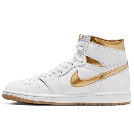 Nike Air Jordan 1 MİD Retro Unisex Sneaker Hakiki Deri Bilekli Spor Ayakkabı Beyaz-Gold