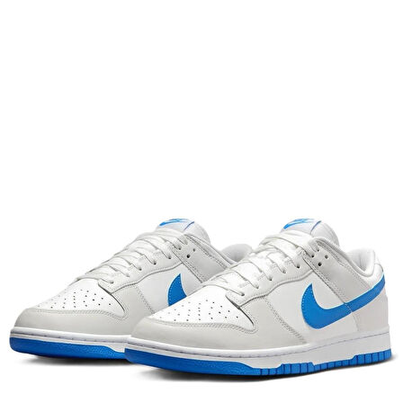 Nike Dunk Low Retro Leather Erkek Sneaker Hakiki Deri Beyaz Mavi Swoosh Spor Ayakkabı