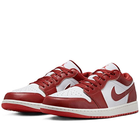 Nike Air Jordan 1 Low Leather Sneaker Hakiki Deri Beyaz Kırmızı Erkek Spor Ayakkabı