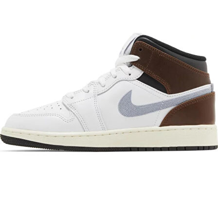 Nike Air Jordan 1 MID SE Leather Unisex Sneaker Hakiki Deri Bilekli Günlük Spor Ayakkabı Beyaz Kahve Duman