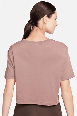 Nike Pro Dri Fit Graphics Loose Fit T-shirt Kadın Crop Büyük Beden Günlük Tişört Kahve