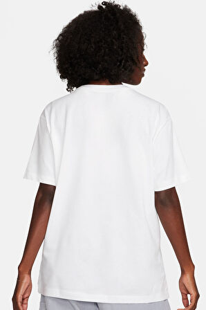 Nike Sportswear Tee Monogram SS BF Büyük Beden İşlemeli Pamuklu Kadın Tişört Beyaz