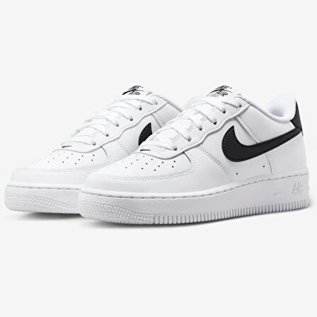 Nike Air Force 1 AF1 GS Leather Unisex Sneaker Swoosh Hakiki Deri Günlük Spor Ayakkabı Beyaz Siyah