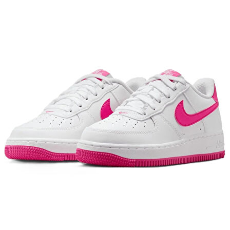 Nike Air Force 1 AF1 GS Leather Unisex Sneaker Hakiki Deri Günlük Spor Ayakkabı Beyaz Pembe