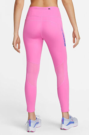Nike Dri Fit Fast Mid Rise 7/8 Leggings Tight Kadın 3 Cepli Spor Tayt Pembe