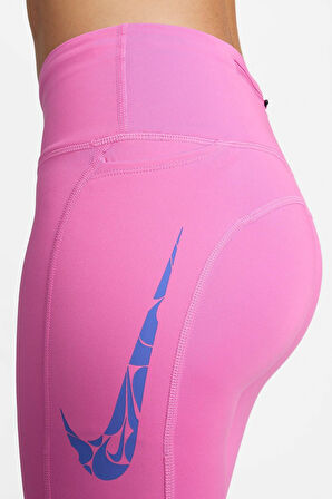 Nike Dri Fit Fast Mid Rise 7/8 Leggings Tight Kadın 3 Cepli Spor Tayt Pembe