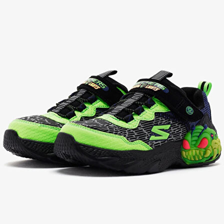 Skechers Creature Lights Kids Sneaker Lastik Bağcıklı Cırtlı Işıklı Yaratık Çocuk Ayakkabısı Siyah Yeşil