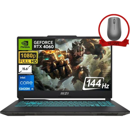 MSI Msı Cyborg 15 Intel Core I5-13420H 64GB 2tb SSD 8GB/RTX4060 15.6" 144Hz Fdos Full Hd Taşınabilir Bilgisayar A13VF-895XTR-A27 & Anzar Mouse
