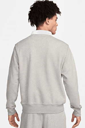 Nike Clup Fleece Long-Sleeve Fleece Polo Mens Sweatshirt Erkek Pamuklu Polo Yaka Sweatshirt Gri