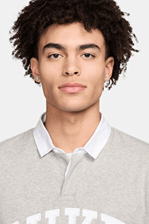 Nike Clup Fleece Long-Sleeve Fleece Polo Mens Sweatshirt Erkek Pamuklu Polo Yaka Sweatshirt Gri