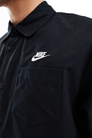 Nike Club Woven Loose Fit Short Sleeve Shirt in Black Erkek Bol Kesim Dokuma Kısa Kollu Spor Gömlek Siyah