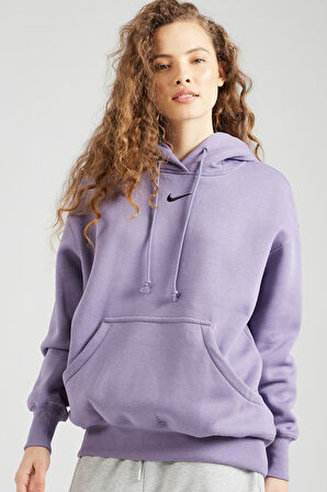 Nike Sportswear Phoenix Fleece Oversize Pullover Hoodie Kadın Kapüşonlu Bol Kesim Sweatshirt Mor