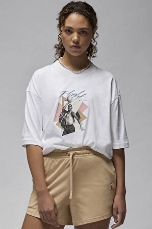 Nike Jordan Women's Graphic Oversize Tee Kadın Geniş Kalıp Pamuk Tişört Beyaz