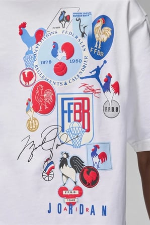 Nike Jordan SportX Federation Française de Basketball Oversize Short Sleeve Mens Tee Bol Kesim Erkek Günlük Tişört Beyaz 