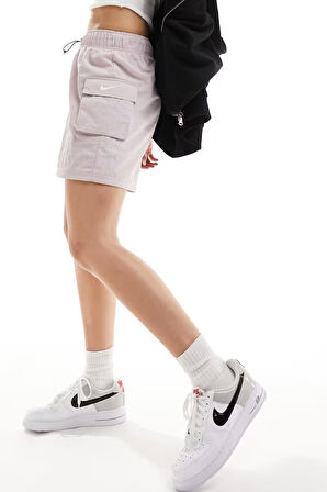 Nike Sportswear Essential Woven High Rise Loose Fit Cargo Short Kadın Dokuma Bol Kesim Kargo Cepli Şort Lila