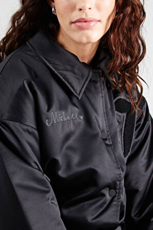 Nike Michael Jordan Varsity Loose Fit Bomber Jacket Black Kadın Bol Kesim Ceket Mont Siyah