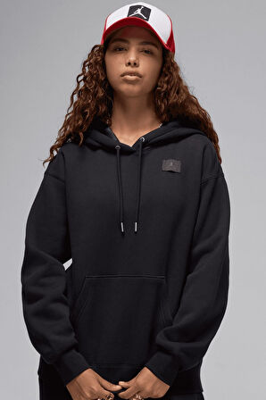 Nike Jordan Flight Fleece Po Loose Fit Womens Hoodie Kadın Kapüşonlu Sweatshirt Siyah