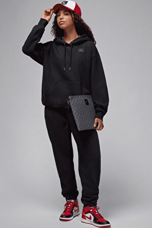Nike Jordan Flight Fleece Po Loose Fit Womens Hoodie Kadın Kapüşonlu Sweatshirt Siyah