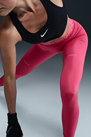 Nike Pro Mid Rise 7/8 Graphic Leggings Kadın Toparlayıcı Spor Tayt Pembe