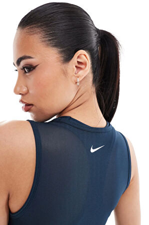 Nike Pro Women's Mesh Tight Fit Tank Top Kadın Transparan Spor Bustiyer Petrol Mavisi
