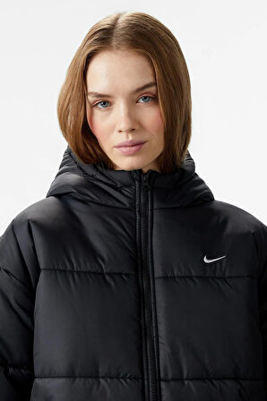Nike Terma Fit Synthetic Fill Loose Fit Classic Puffer Jacket Kadın Kapüşonlu Bol Kesim Şişme Mont Siyah