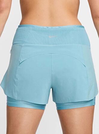 Nike Dri Fit Swift 3in 2N1 Short Kadın Reflektörlü 3 Cepli Taytlı Şort Mavi