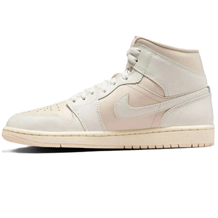 Nike Air Jordan 1 Mid Unisex Leather Sneaker Hakiki Deri Bilekli Günlük Spor Ayakkabı Krem