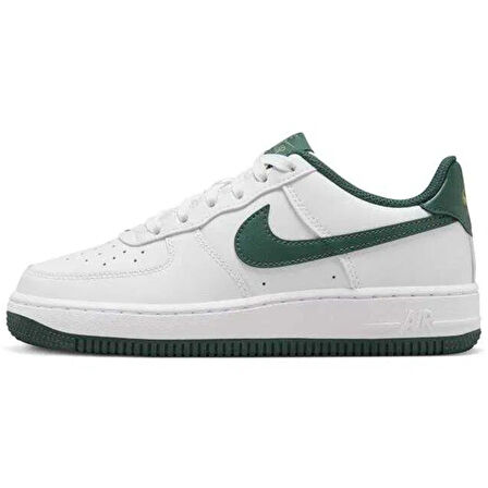 Nike Air Force 1 AF1 GS Leather Unisex Sneaker Yeşil Swoosh Hakiki Deri Günlük Spor Ayakkabı Beyaz Yeşil