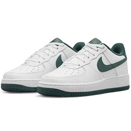 Nike Air Force 1 AF1 GS Leather Unisex Sneaker Yeşil Swoosh Hakiki Deri Günlük Spor Ayakkabı Beyaz Yeşil