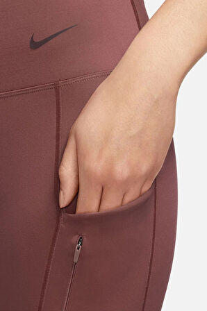 Nike Go Therma Fit Firm Support High Waisted 7/8 With Pockets Training Kadın Lazer Kesim 6 Cepli Toparlayıcı Tayt Kahverengi
