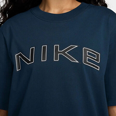 Nike Sportswear Phoenix Graphic Loose Short Sleeve Kadın Bol Kesim Pamuklu Tişört Lacivert
