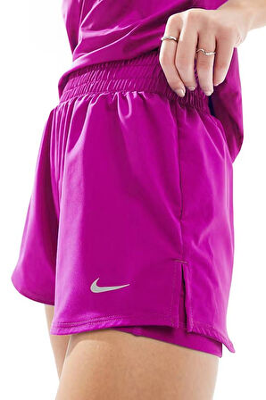 Nike One Training Dri Fit High Rise 3 inch 2 in 1 Short Kadın Yüksek Bel Bol Kesim 3 Cepli Taytlı Şort Fuşya