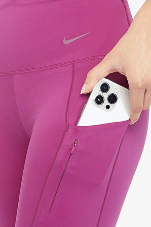 Nike Go Firm Support High Rise Full Length Kadın 6 Cepli Lazer Kesim Antreman Taytı Fuşya