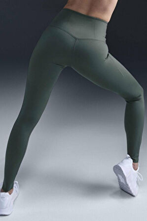 Nike Go Firm Support High Rise Full Length Kadın 6 Cepli Lazer Kesim Antreman Taytı Koyu Yeşil