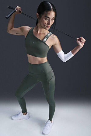 Nike Go Firm Support High Rise Full Length Kadın 6 Cepli Lazer Kesim Antreman Taytı Koyu Yeşil