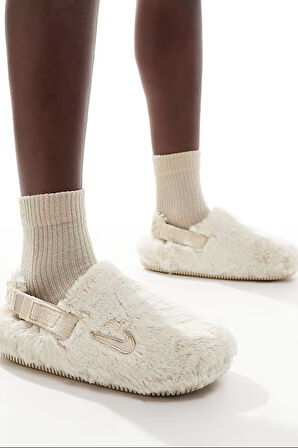 Nike Calm Mule SE Women's Slides Kadın Peluş Soft Kürklü Günlük Sandalet Krem