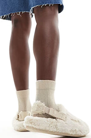 Nike Calm Mule SE Women's Slides Kadın Peluş Soft Kürklü Günlük Sandalet Krem