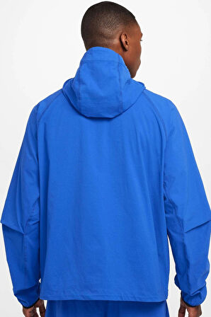 Nike Tech Windrunner Woven Full Zip Loose Fit Jacket Erkek Bol Kesim Paraşüt Kumaş Kapüşonlu Ceket Sax Mavi