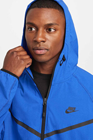 Nike Tech Windrunner Woven Full Zip Loose Fit Jacket Erkek Bol Kesim Paraşüt Kumaş Kapüşonlu Ceket Sax Mavi