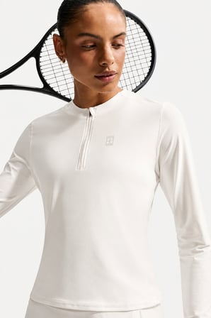 Nike Court Advantage Dri-FIT Mid-Layer 1/4 Zip Tennis Top Kadın Uzun Kollu Dar Kesim Fermuarlı Yaka Tenis Üstü Kırık Beyaz