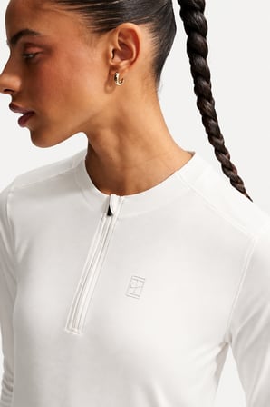 Nike Court Advantage Dri-FIT Mid-Layer 1/4 Zip Tennis Top Kadın Uzun Kollu Dar Kesim Fermuarlı Yaka Tenis Üstü Kırık Beyaz